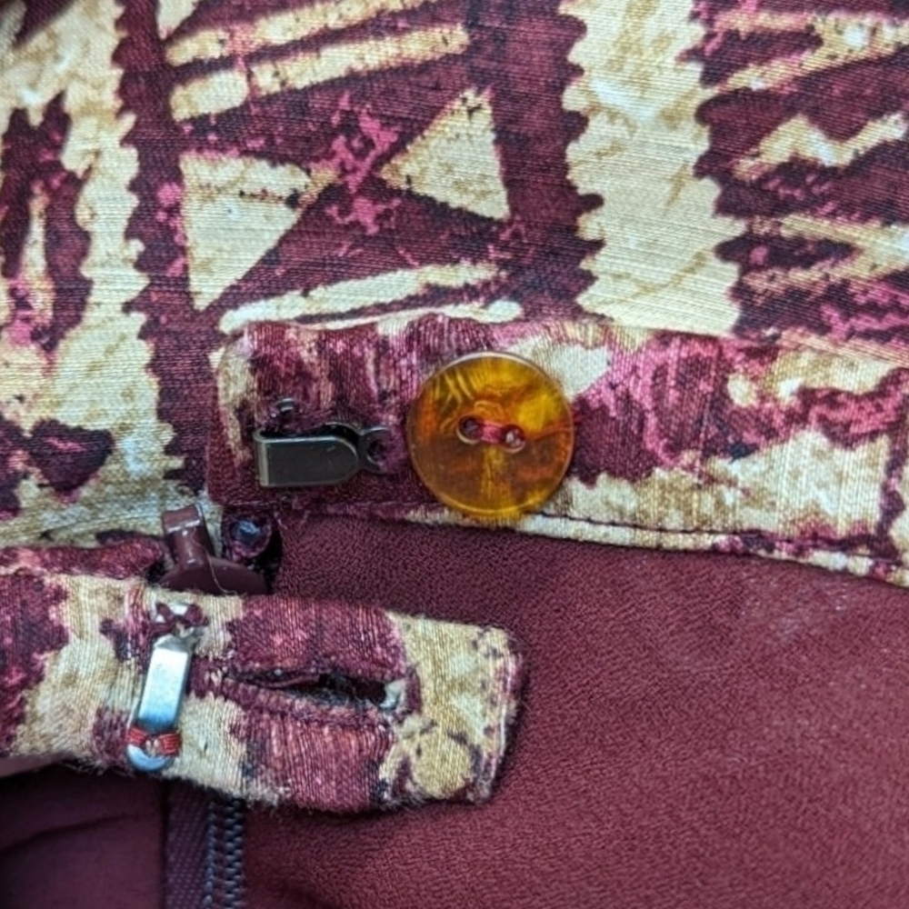VALERIE Stevens Plum & Cream Silk Linen Blend Batik Tribal Print Maxi Skirt (12) - Picture 5 of 5